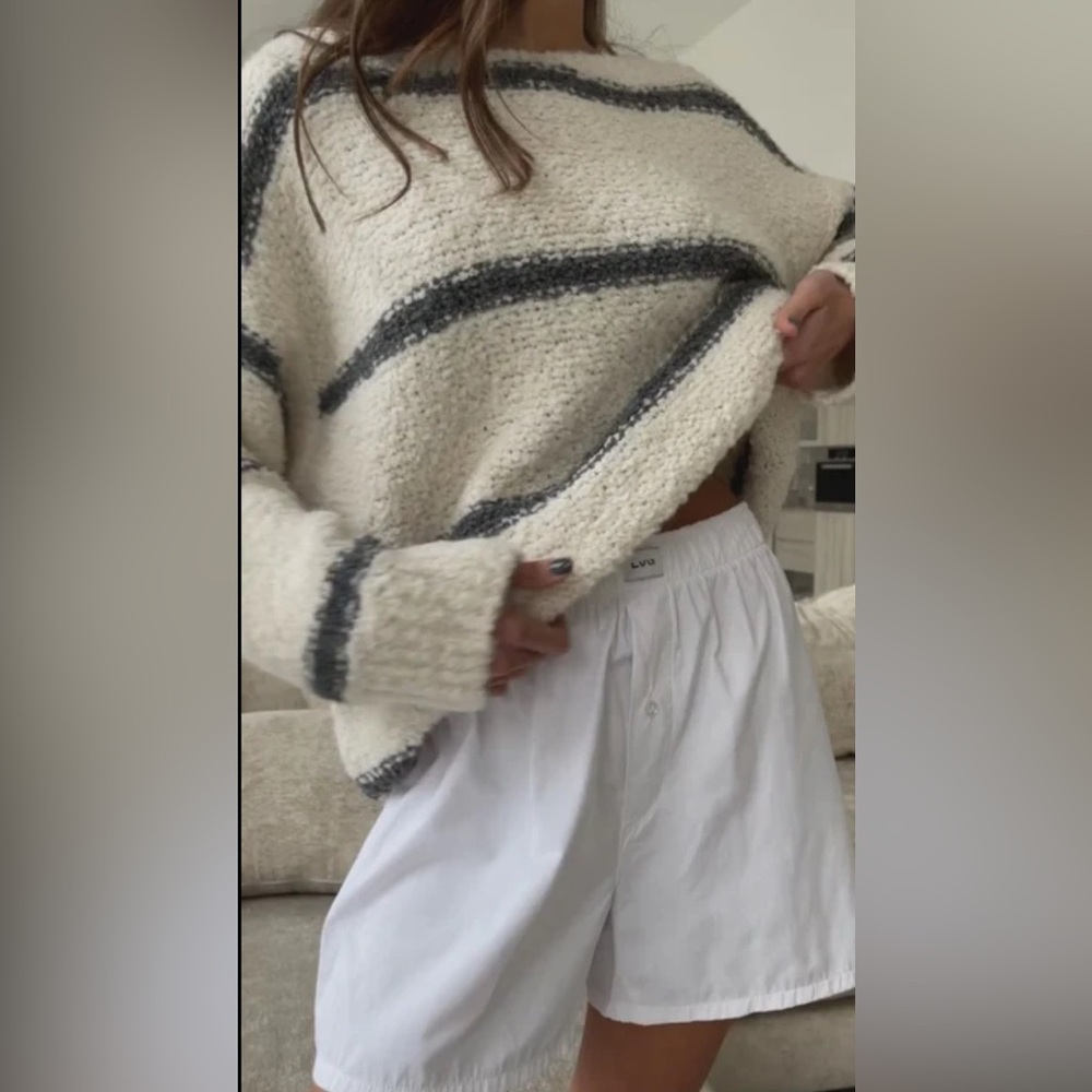 Charli Cozy Striped Sweater - Cream and Gray